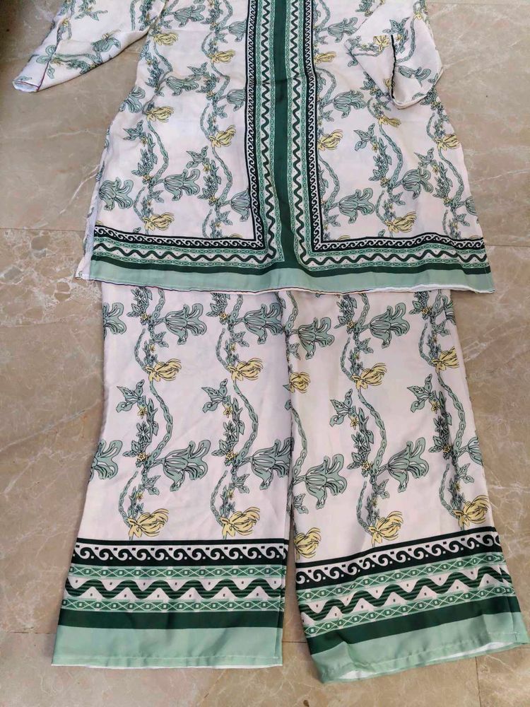 Green Floral Tunic &amp; Wide-Leg Pants Cod Set