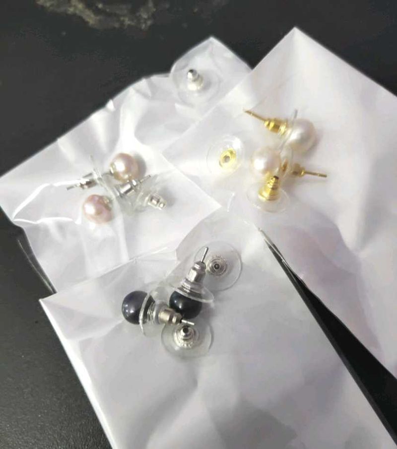 Real Pearl Stud Earrings