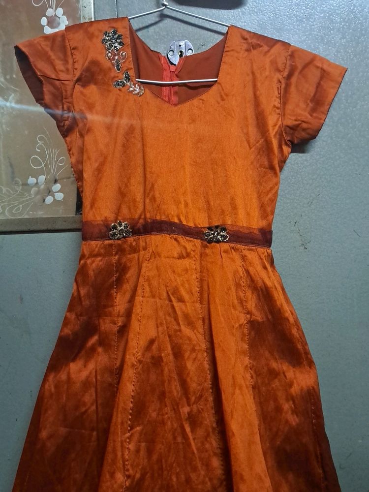 Orange Embellished Party Dress