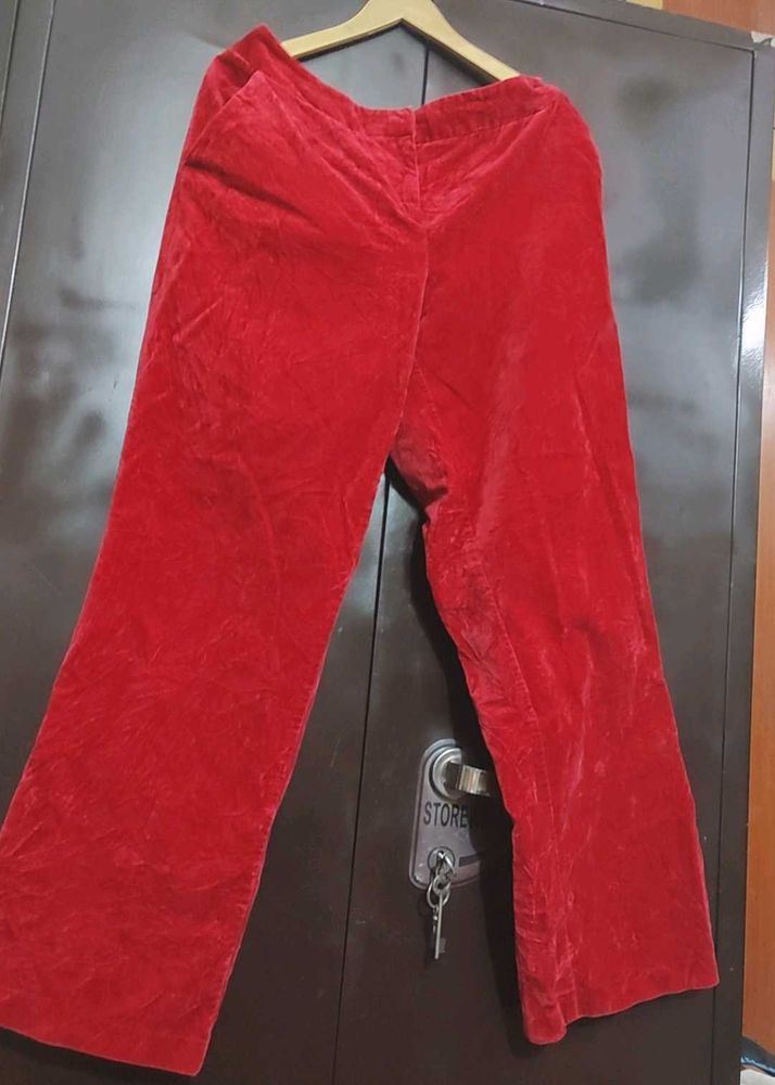 Red Velvet Trouser Pant For 34 Waist