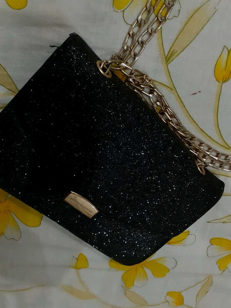 Elegant Black Glitter Crossbody Bag
