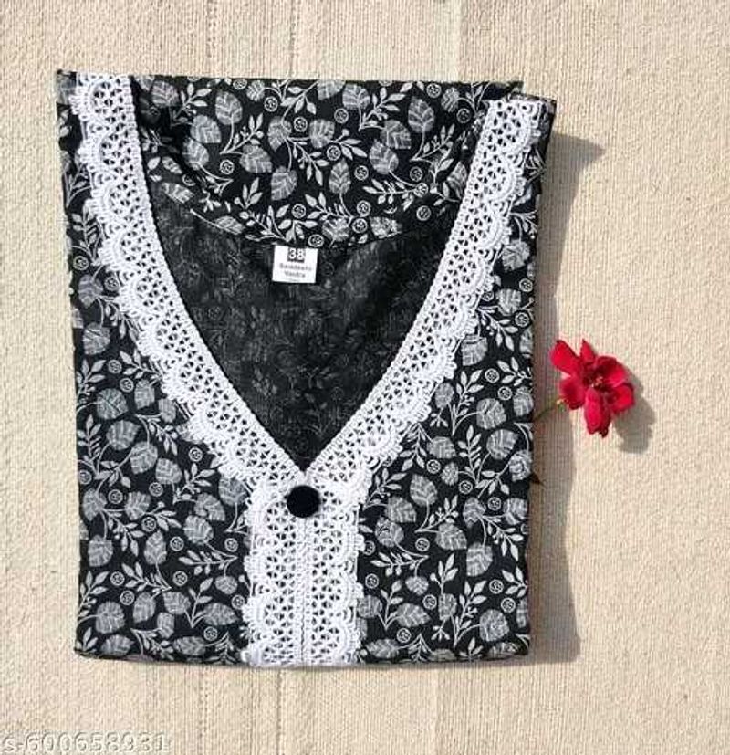 Floral Print Nighty with Lace