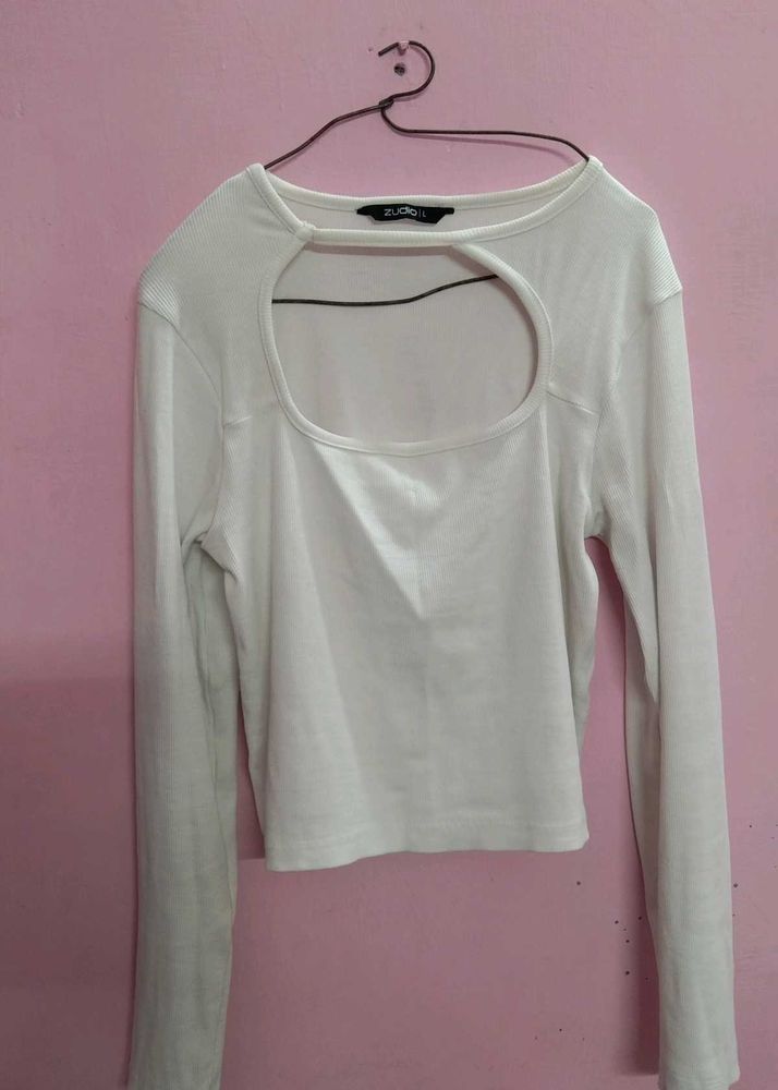 White Long Sleeve Crop Top