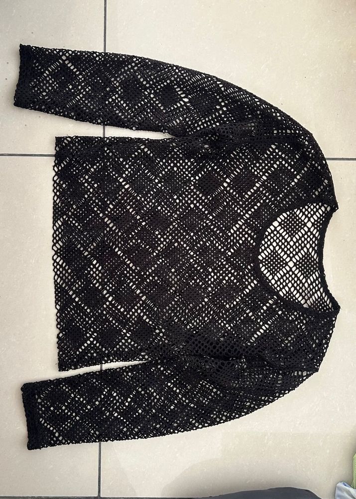Black Mesh Long Sleeve Top