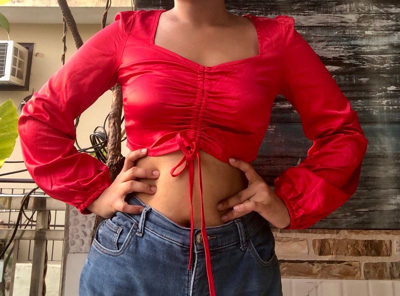 Red Satin Fancy Crop Top