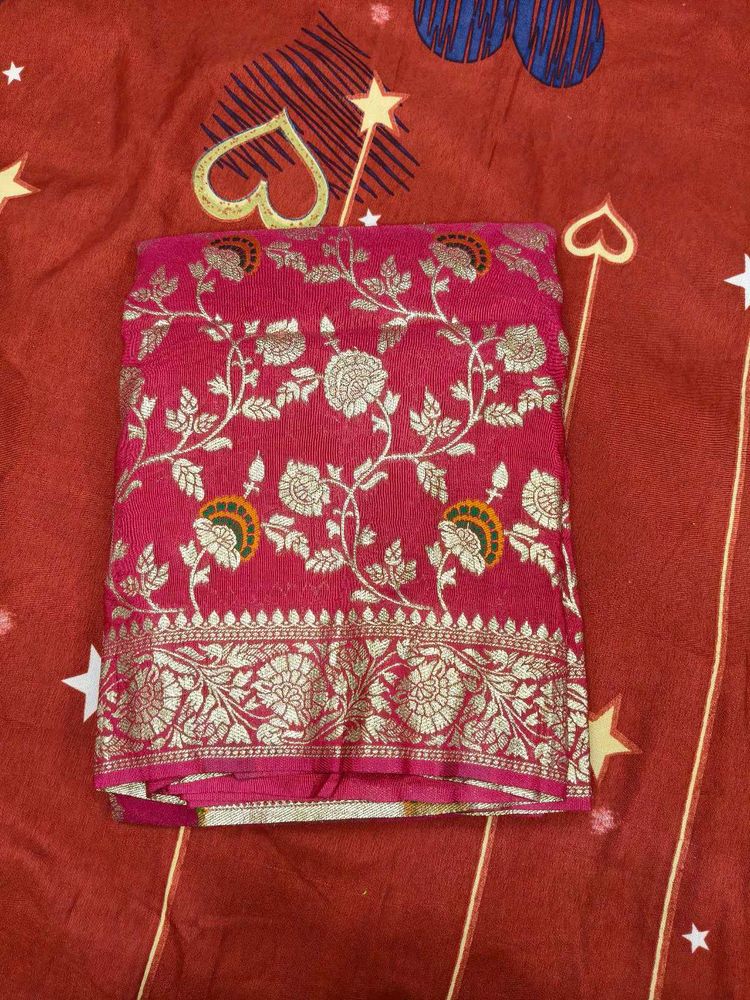 2 Combo Pink &amp; Purple Floral Saree