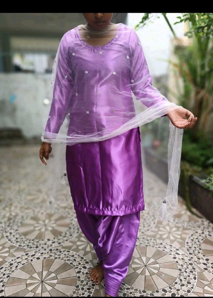 Pruple Satin Salwar Suit