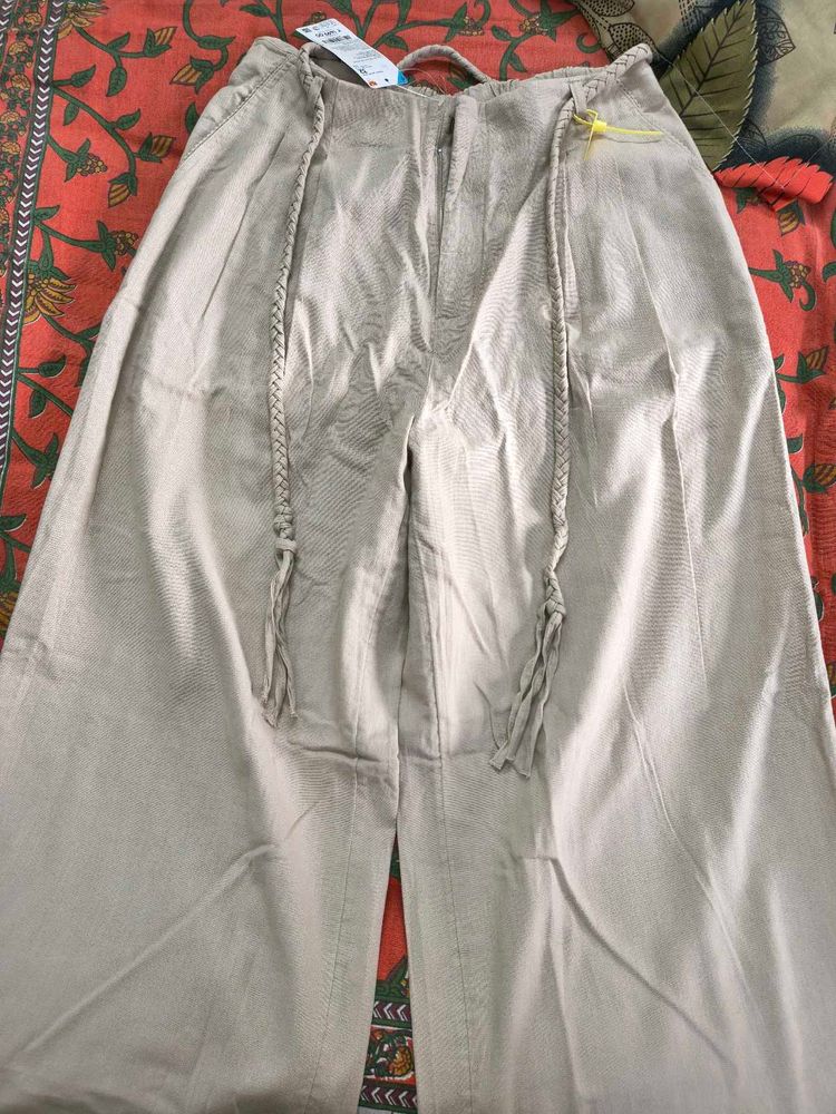 New Linen Beige Wide Leg Pants