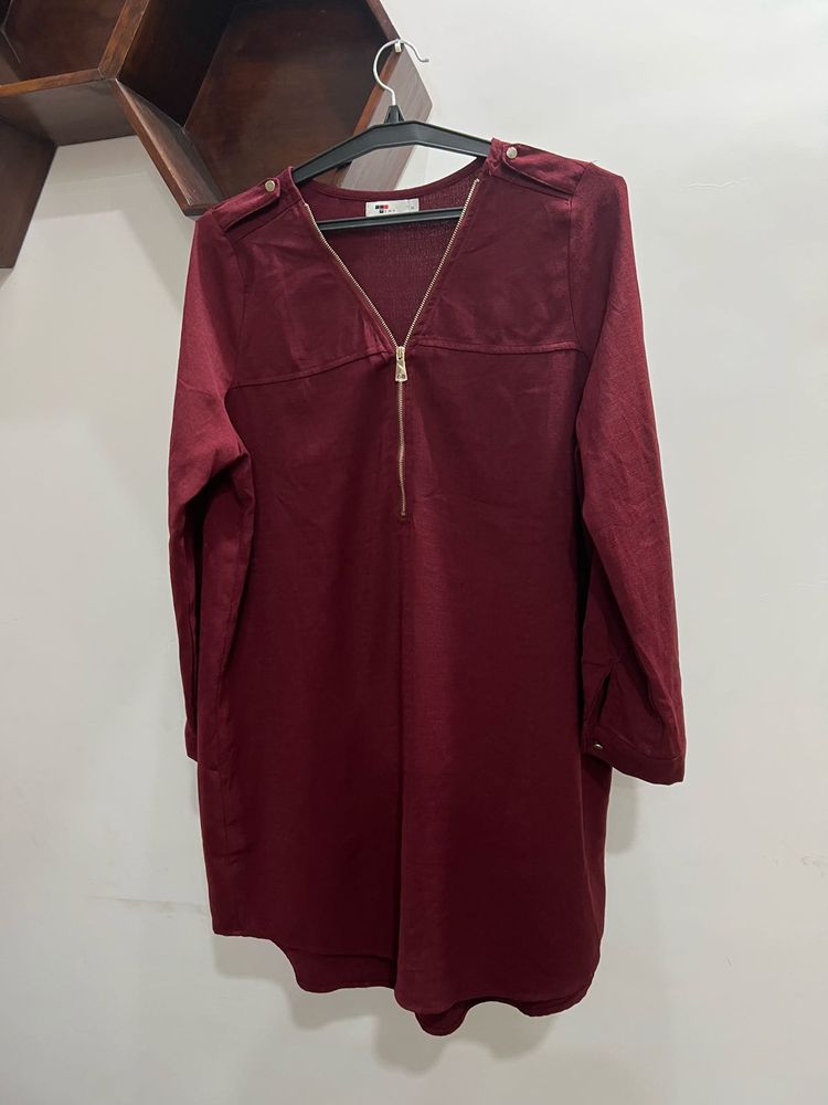 Maroon Zipper Dress