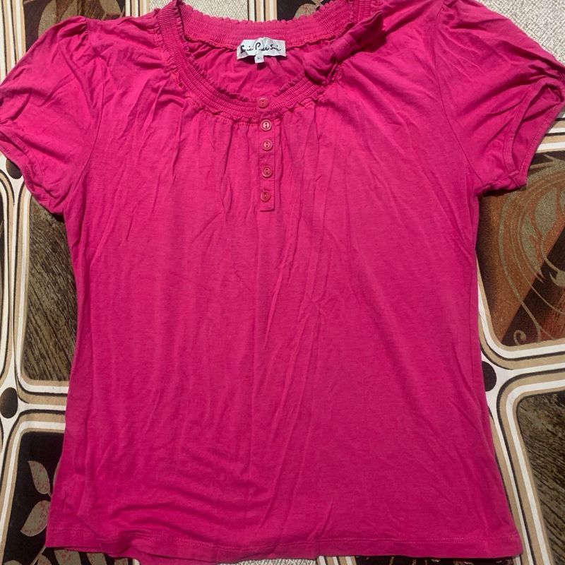 Pink Button-Down Short Sleeve Top