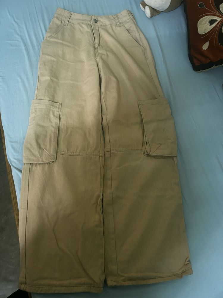 Beige Urbanic Wide Leg Cargo Jeans