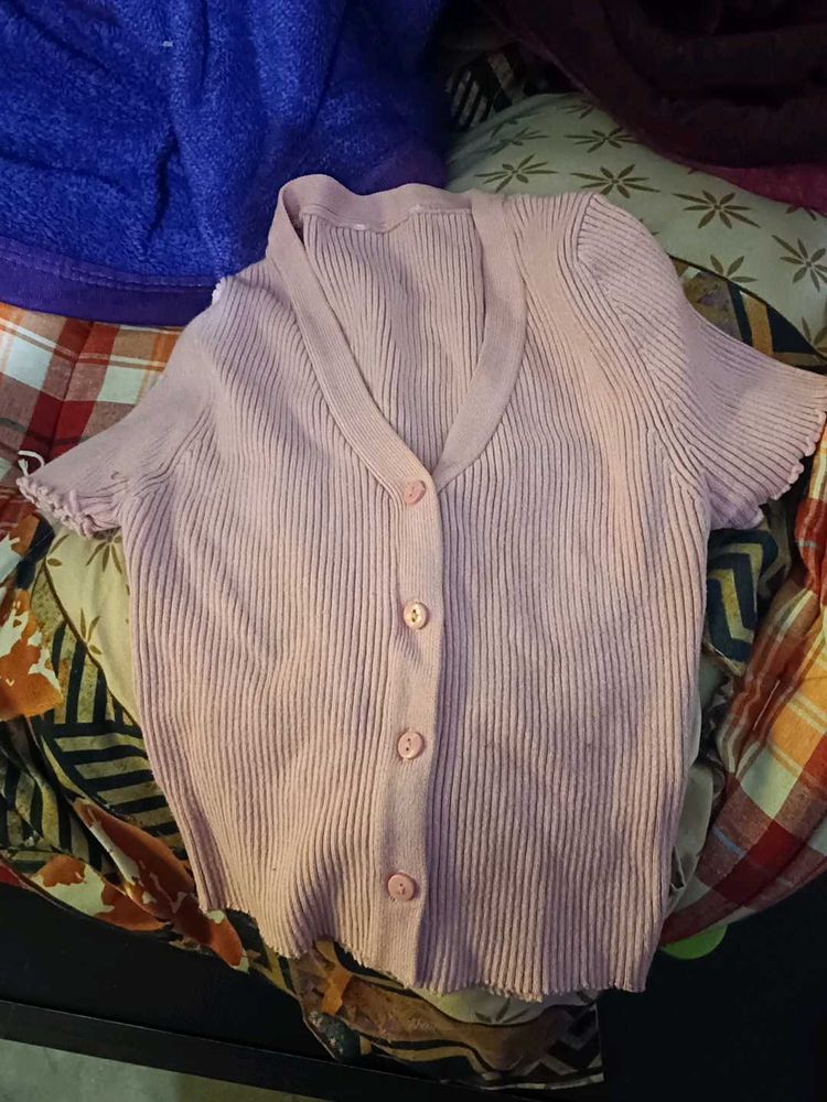 Pink Knit Button-Up Top