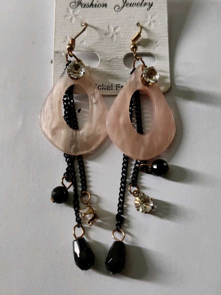 Pink &amp; Black Dangle Earrings