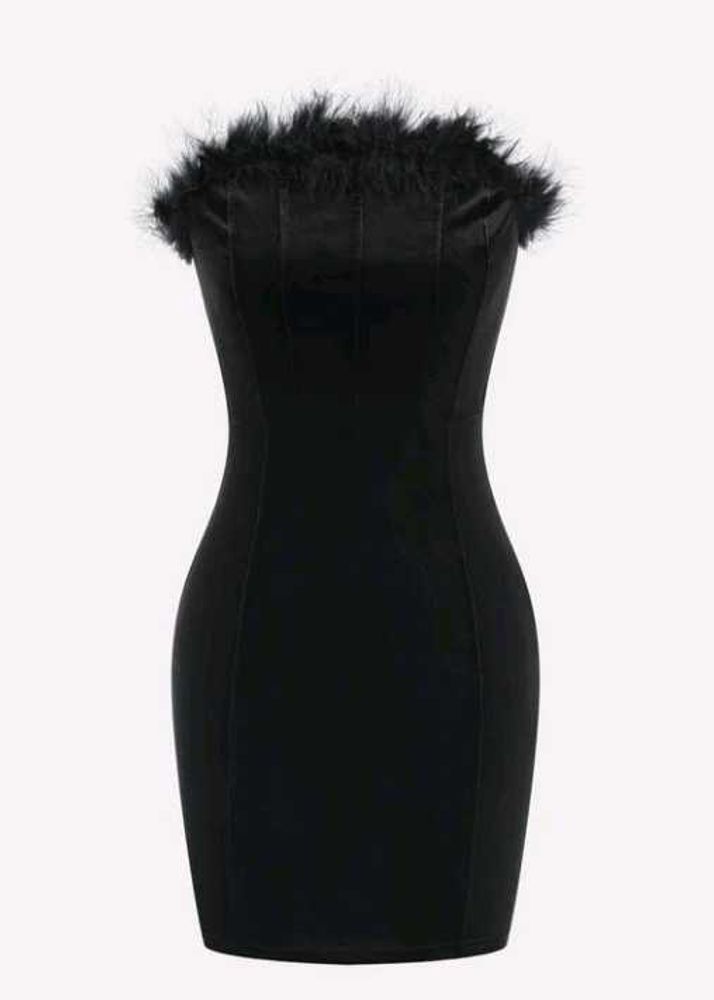 Black Feather Trim Dress