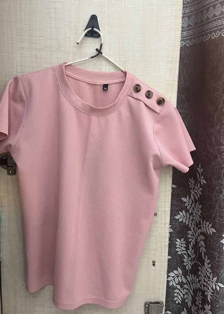 Pink Ribbed T-Shirt