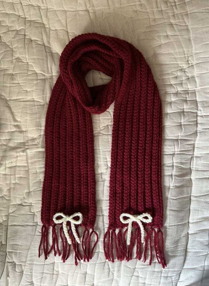 Handmade Maroon Knit Mikasa Scarf