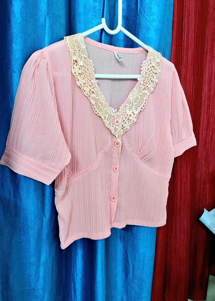 Pink Lace Trim Top