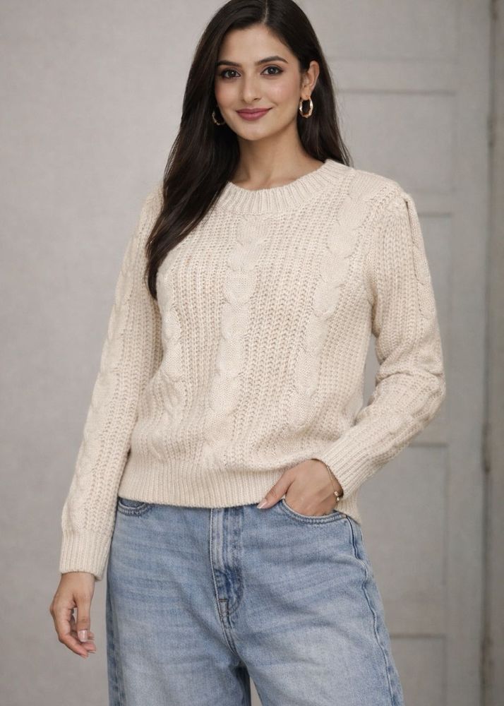 Cream Cable Knit Cropped Sweater (size S)
