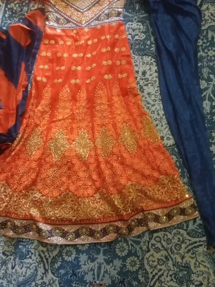 Long Gown With Salwar And Dupatta.