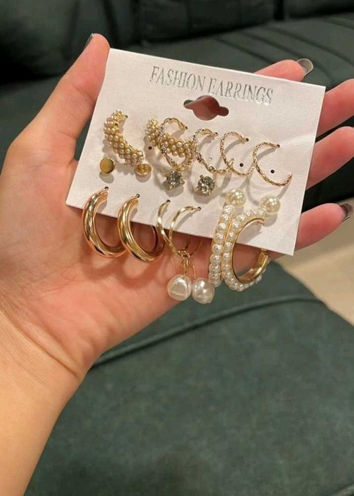 Earring Set - Gold Hoops &amp; Pearl Accents!