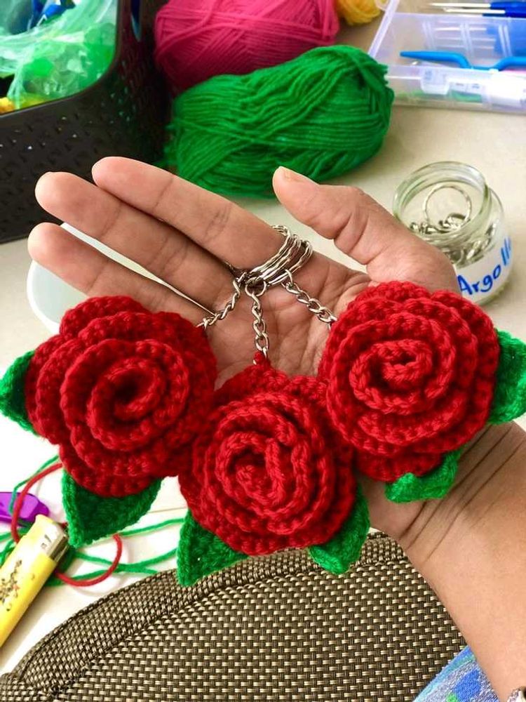 Crochet Rose Keychain Charm