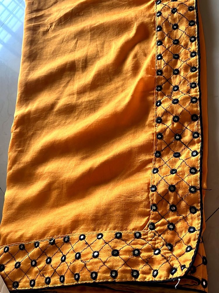 Mustard Embroidered Saree