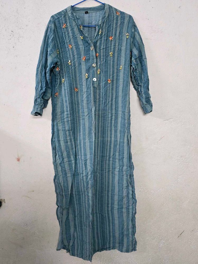 Striped Embroidered Kurta Dress