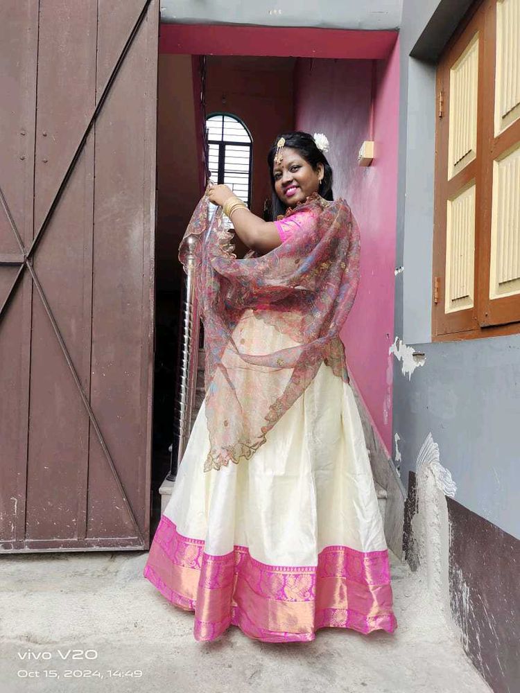 Pink And White Colour Lehenga