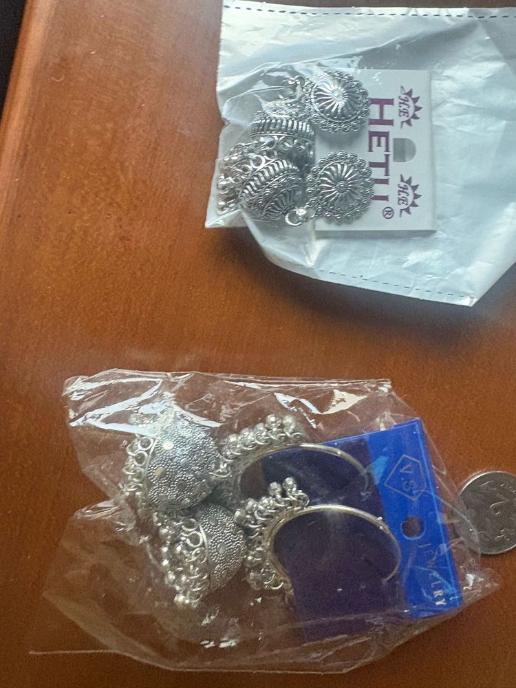 Oxidized Silver Jhumka Earrings