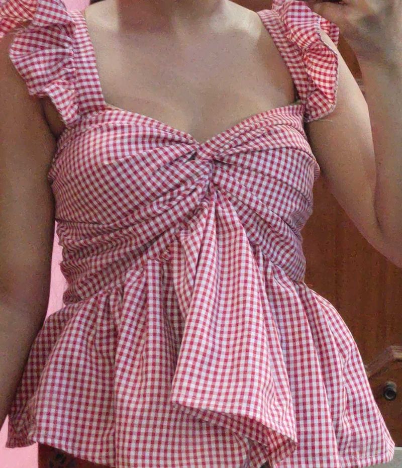 Red Gingham Peplum Top