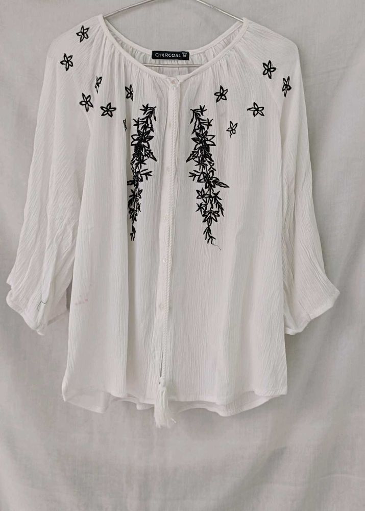 White Embroidered Blouse - Boho Chic