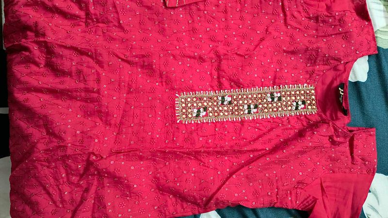Red Embroidered Kurta