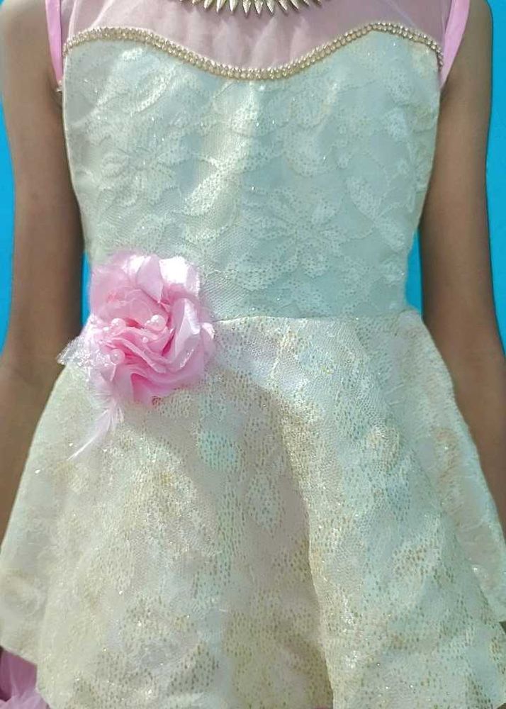 Beautiful Pink &amp; Golden Party Dress for Girls – Si
