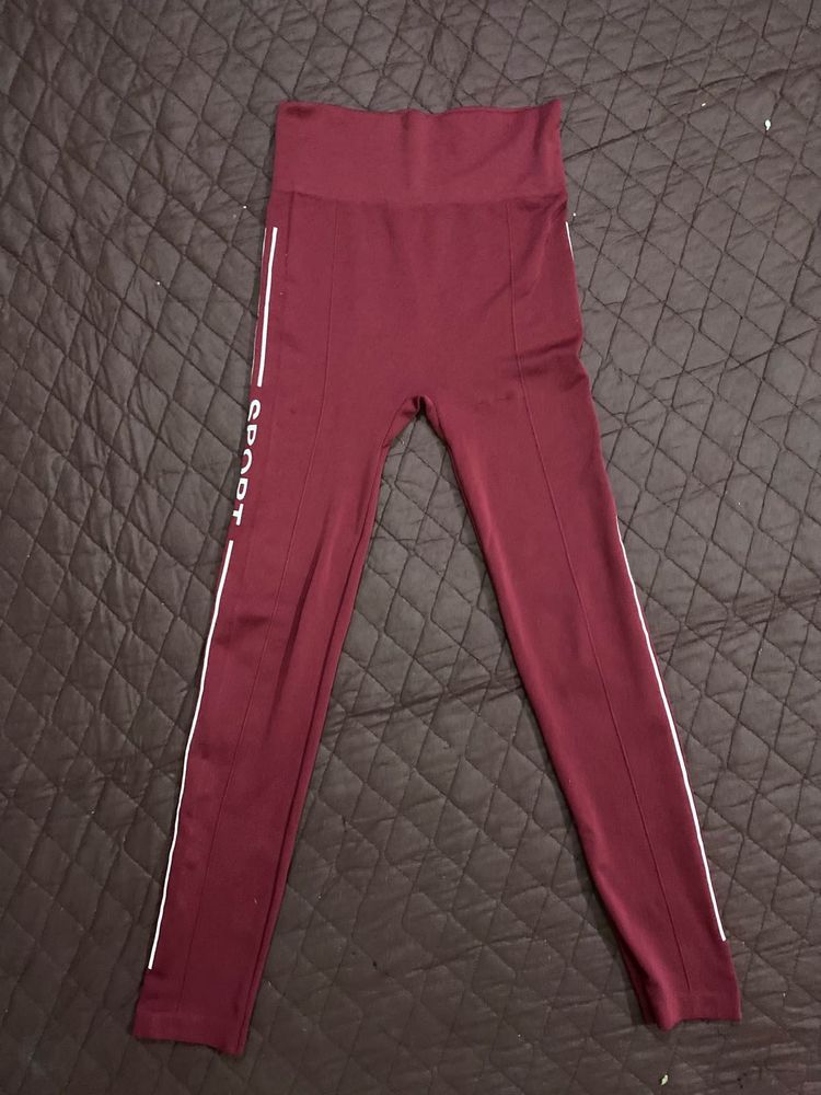 Burgundy &#39;Sport&#39; Leggings