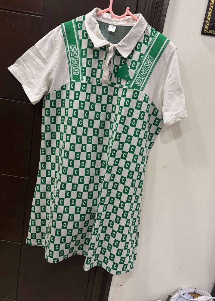 Green Checkerboard Mini Dress