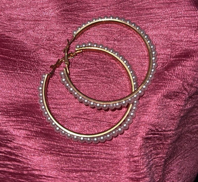 Pearl Embellished Hoop Earrings