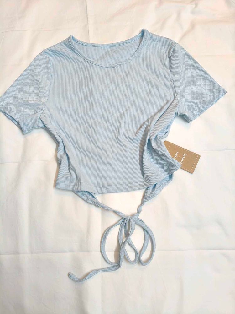 Cute Baby Blue Tie Back Top