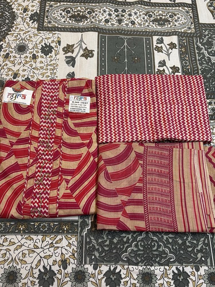 Dress Material - Red &amp; Beige