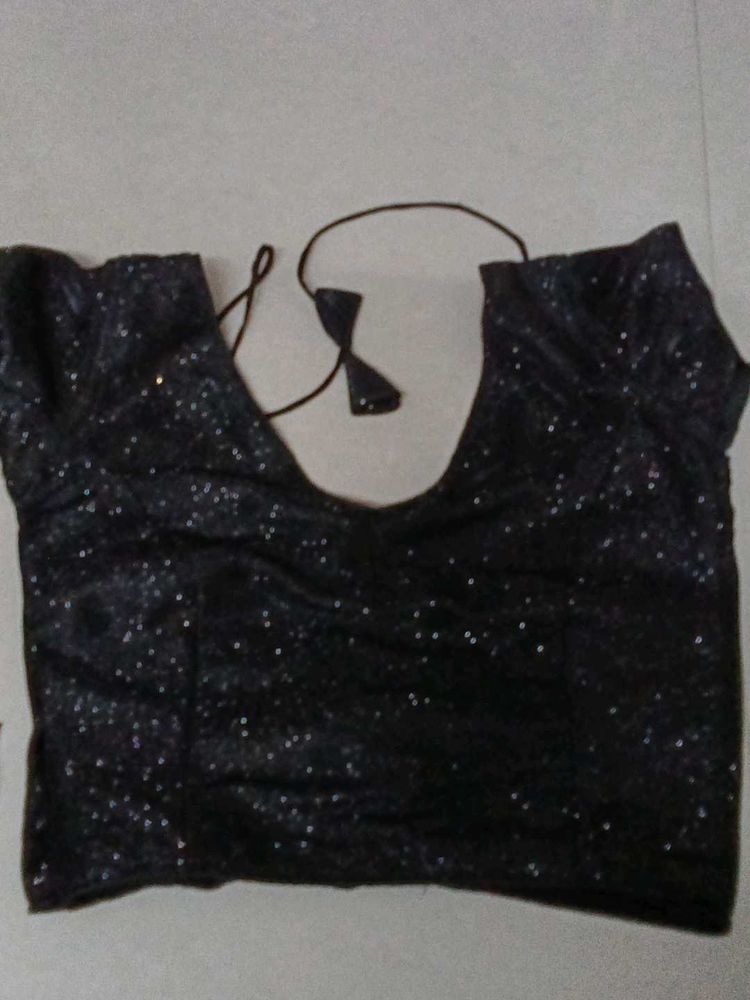 Black Colour Shinny Blouse Festive Wear