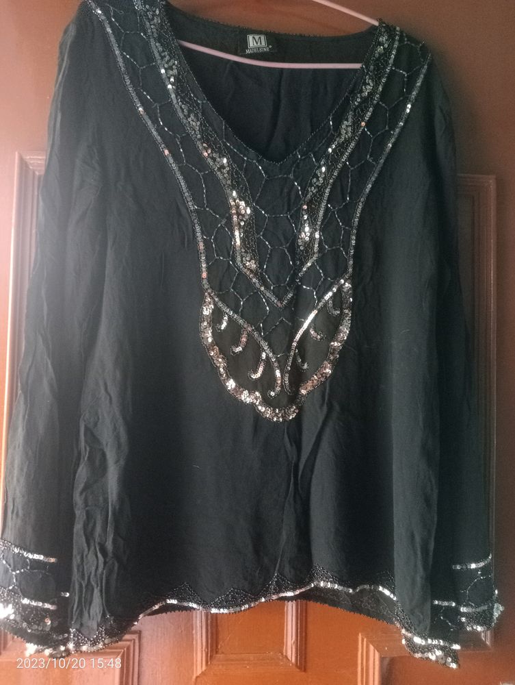 Party Wear , festive Black Top With  Beads Embroid