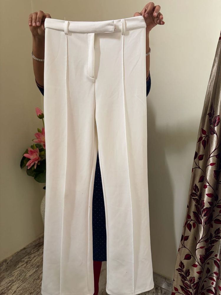 White Flared Leg Trousers