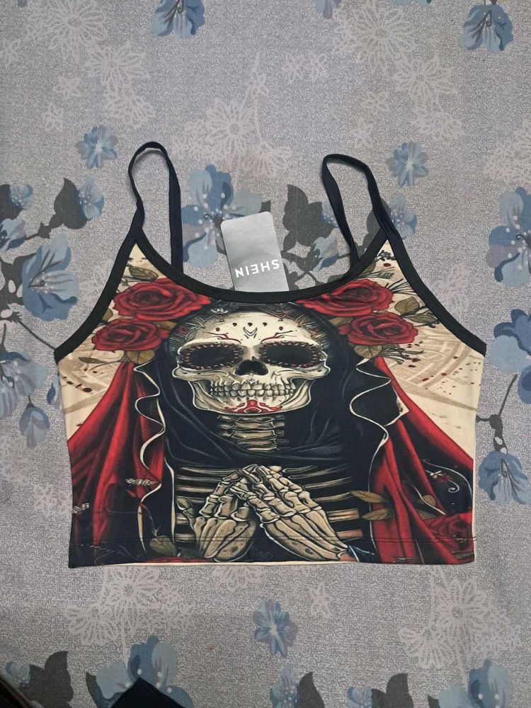 Skeleton Graphic Crop Tank