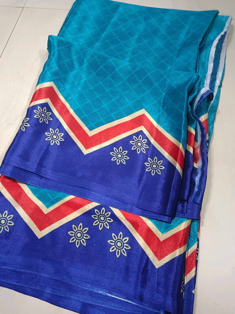 Blue &amp; Red Floral Saree
