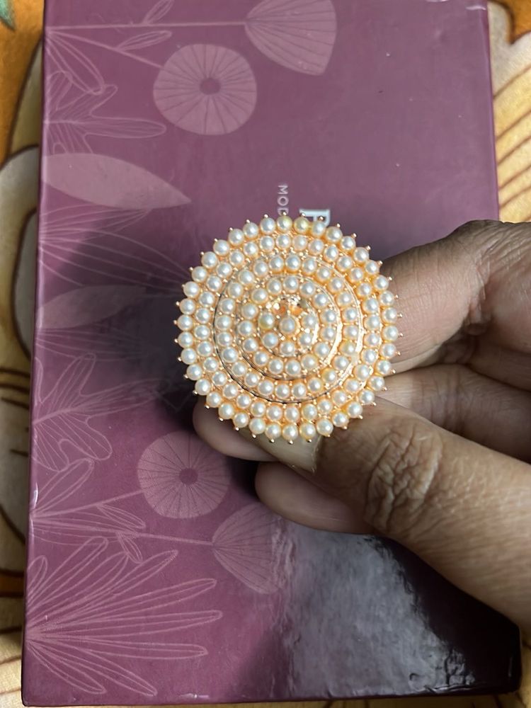 Umbrella Ring In Rose Gold Polish with White Beads