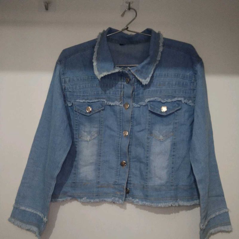 Denim Jacket with Frayed Details