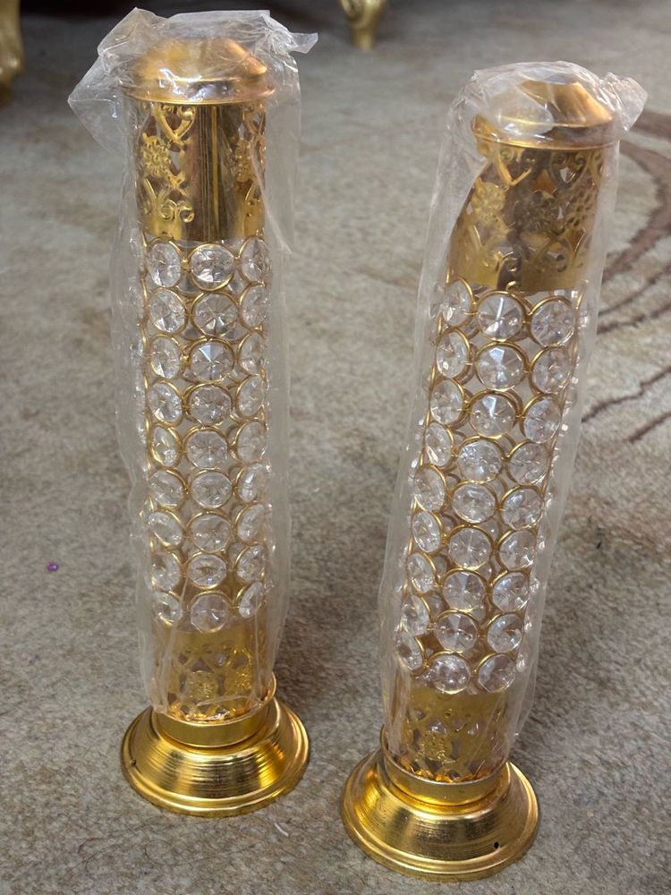 Set  Of 2 Gold&amp;Crystal Incense/Agarbatti Holde