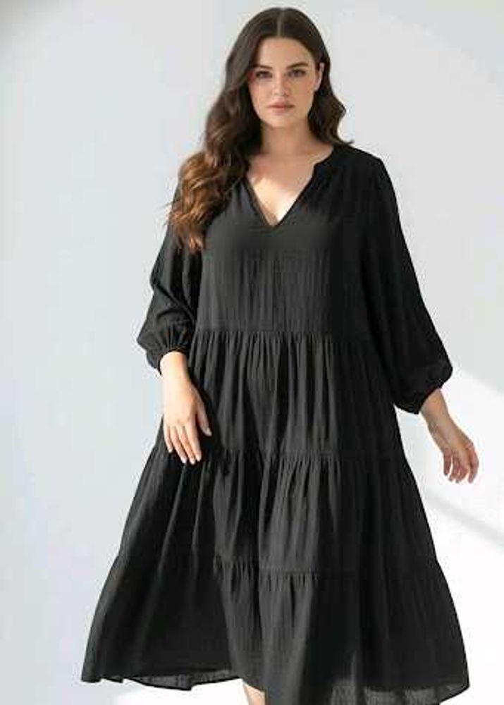 Chic Black Tiered Midi Dress