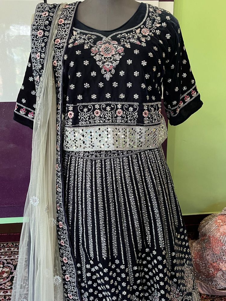 Black Velvet Embellished Lehenga