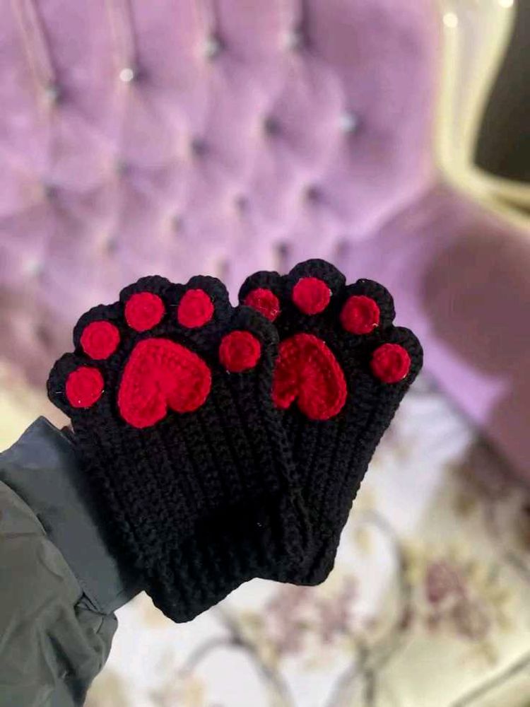 Paw Print Crochet Gloves
