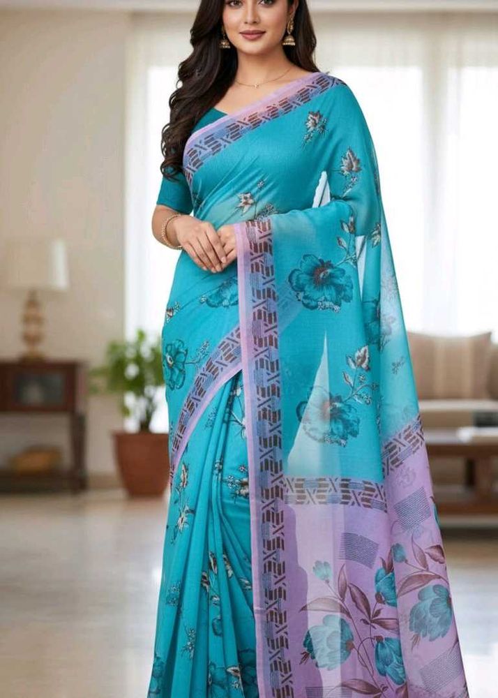 Elegant Blue Floral Saree🩵💙